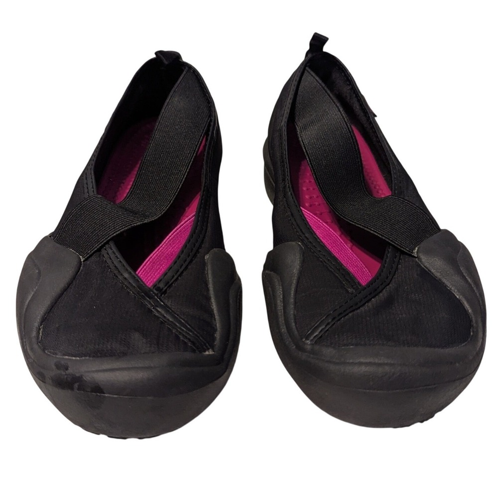 Crocs Molly Womens 9 Black Pink Elastic Strap Ballet Flats Sporty Slip On Shoes - Picture 2 of 7